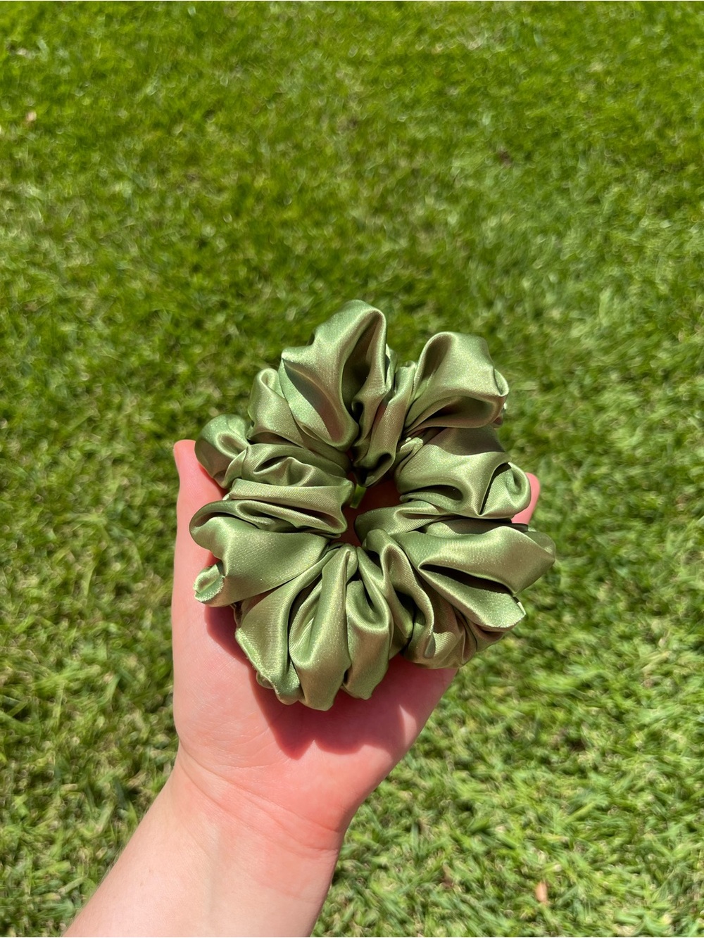 Handmade Satin Olive Green Scrunchie